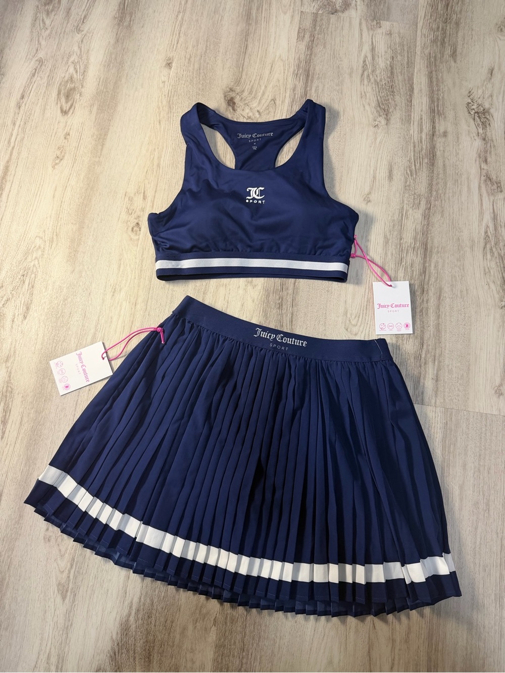 Juicy Couture Navy & White Pleated Tennis Skirt with Matching Sports Bra
